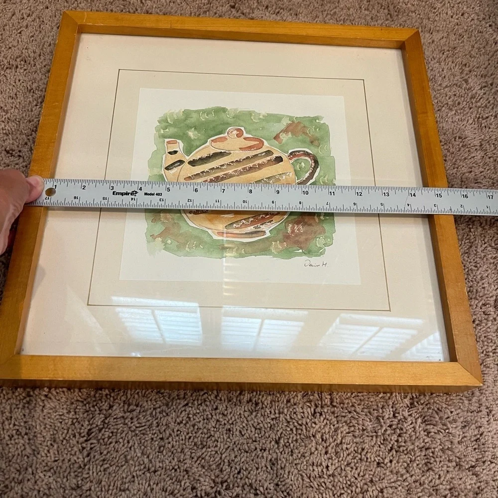 Crate and barrel framed teapot pitcher water color  painting print soicher Marin